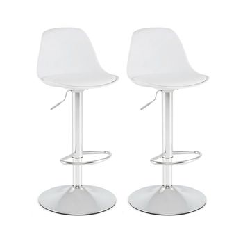 Costway Juego de 2 Taburetes de Bar Giratorios con Respaldo Ajustables en Altura Tapizados en Cuero Sintético y Reposapiés Blanco y Plata