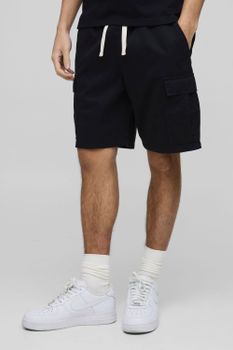 Pantalón Corto Cargo Ajustado Negro Con Cintura Elástica, Negro