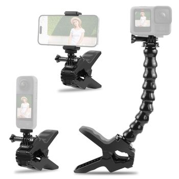 Soporte de brazo flexible con pinza ajustable para cámaras, con cuello de cisne y mordazas flexibles, para GoPro MISSION 1/1 PRO/DJI y soporte para teléfono.