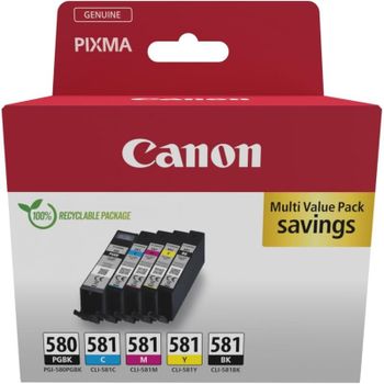 Pack 5 Unidades Cartucho de Tinta Original Canon PGI-580BK/CLI-581 BK/C/M/Y