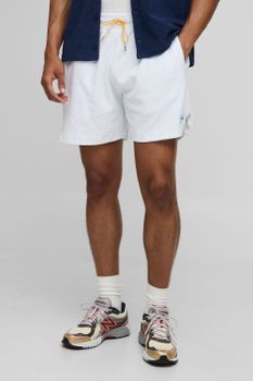 Boxy Fit Man Embroidered Towelling Shorts, Blanco