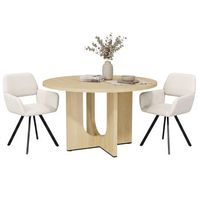 conjunto mesa 12 redonda 120cm roble y 2 sillas giratorias urban meuble - roble y beige