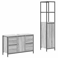 juego de muebles de bano  armario de bano con cajon 2 piezas gris sonoma y negro