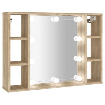 Mueble con espejo y luces led madera marrón 76x15x55 cm