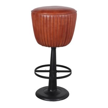 Taburete Alto De Metal Y Piel Grant - Marrón,negro - 78x32x32