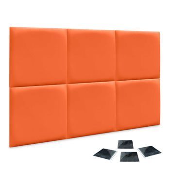 Dhome Juego De 6 Paneles Tapizados De Polipiel Ecológica Pack Autoadhesivos Para Pared Acústicos Absorbentes Protección (naranja, 50x50cm, X6)