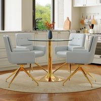conjunto de mesa y 4 sillas - de comedor - cristal y metal - gris claro y oro 85x85x76cm