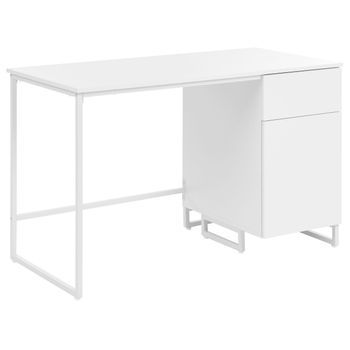 Escritorio De Oficina Tablero De Mdf Y Estructura De Acero 120 X 60 Cm Con Cajón Almacenaje Cerrado Estilo Minimalista Blanco Lexton