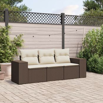 Set Sofás De Jardín 3 Uds | Juego De Muebles De Jardín Y Cojines Ratán Sintético Marrón Cfw22503