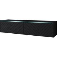 mueble de tv lowboard d 140 cm mueble de television mueble de salon con iluminacion led color negro espiga
