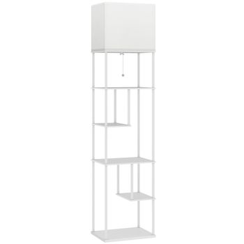 HOMCOM Lámpara de Pie con Estantes Temperaturas de Color Ajustable 3000K-6500K Control Remoto Bombilla E27 Blanco