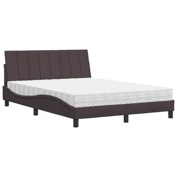Cama Con Colchón Hanko Tela Marrón Oscuro 140x190 Cm Vidaxl