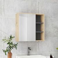 armario de bano con espejo de mdf homcom 60x20x60 cm-madera natural