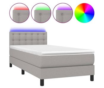 Cama box spring colchón y luces led tela gris claro 90x190 cm botones