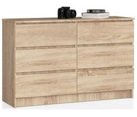 comoda akord k140 roble sonoma 138 cm 6 cajones frente en color roble sonoma 138x40x77 cm