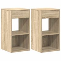 pack 2 uds mesitas de noche  mesilla de noche con cajon roble sonoma 35x34x665 cm