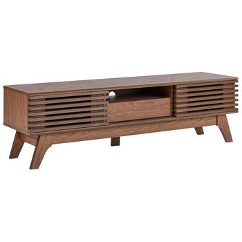 Mueble De Tv Madera Oscura Estante Almacenaje Gestión De Cables Moderno Detroit