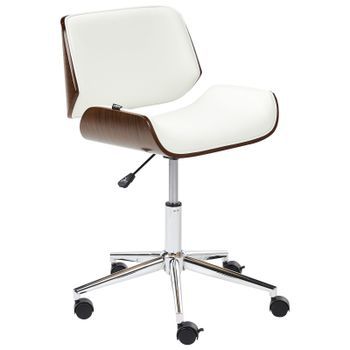 Silla De Oficina Elegante Función Giratoria Ajustable Madera Contrachapada Asiento De Piel Sintética De Madera Clara Y Blanco Totowa