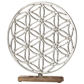 Gilde Figurita Decorativa Flor De La Vida Sobre Base De Madera H. 36 Cm