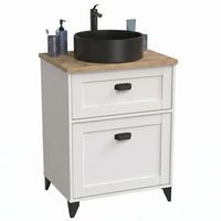 mueble de bano 61 cm toscana blanco mate y roble cambrian con lavabo ceramico