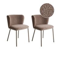 conjunto de 2 sillas de comedor modernas asiento tapizado boucle sin reposabrazos respaldo curvo patas marrones marron claro mina ii