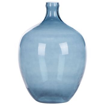Jarrón De Vidrio Azul 39 Cm Hecho A Mano Accesorio Decorativo Mesa Moderno Interior Roti