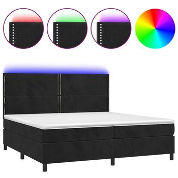 Cama Box Spring Colchón Y Led Terciopelo Negro 200x200 Cm Vidaxl