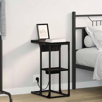Armario De Noche - Dormitorio - Madera Y Acero - Roble Negro (41.5x26x60.5cm)