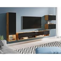 conjunto de muebles de salon amadeo juego de muebles de salon muebles de tv con iluminacion led color wotannegro brillo