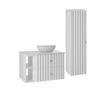 Conjunto de muebles con lavabo individual 80cm 2 compartimientos y columna izae blanco