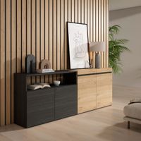 aparador efecto madera roble y negro 200x35x75cm