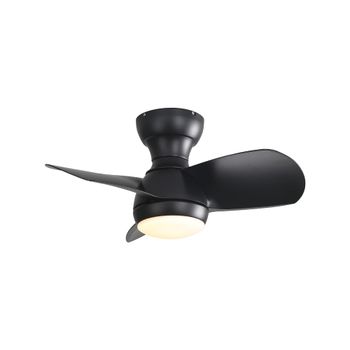Mini ventilador de techo led, 3 palas, mando, negro, 58 cm
