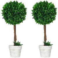 juego de 2 bojs artificiales de 60 cm resistentes a los rayos uv en maceta para decorar el salon color verde