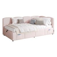 cama tapizada - cama infantil - cama individual - sofa cama convertible 90x200 cm - usb - almacenamiento - terciopelo - rosa
