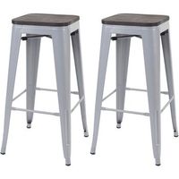conjunto de 2 taburetes de bar estilo industrial factory en metal gris con asiento de madera tdb04045