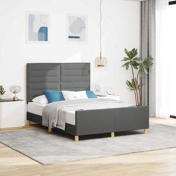 Estructura De Cama Con Cabecera Gris Oscuro 160 X 200 Cm Tela Vidaxl