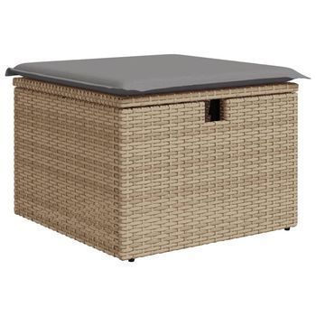 Taburete De Jardín | Otomana De Jardín | Reposapiés De Jardín Con Cojín Ratán Sintético Beige 55x55x37cm