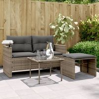 set de sofa de jardin 3 uds  conjunto mueble jardin mesa y sillas y cojines ratan sintetico gris cfw5163886