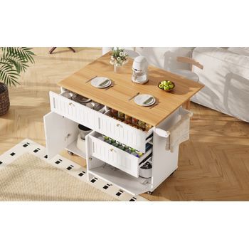Isla De Cocina - Blanca - Diseño Escandinavo - Almacenamiento Multifuncional - Ruedas