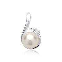 14 quilates colgante de oro blanco perla 2 diamantes