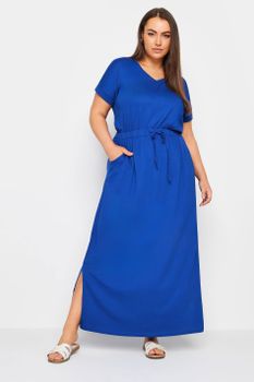 Yours Vestido Largo De Algodón Azul Cobalto, Mujer Curvy Y Tallas Grandes, Yours