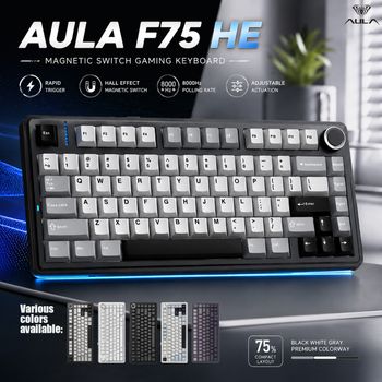 Teclado Mecánico AULA F75 HE 75% con Efecto Hall, Tri-modo 2.4G Bluetooth 5.3, Cableado, Hot Swap, RGB, 4000mAh, para Juegos, Frecuencia de Sondeo de 8K