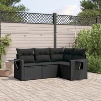 conjunto de sofas jardin 4 uds  mueble jardin mesa y sillas con cojines ratan sintetico negro cfw976755