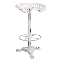 taburete de madera y metal lacado en blanco 44x34x80