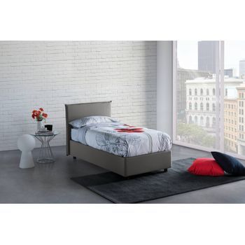 Talamo Italia Cama Francesa Con Contenedor Anna, Made In Italy, Cama Con Revestimiento De Tela, Apertura Frontal, Adecuada Para Colchón 140x190 Cm, Gris