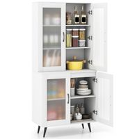 costway armario despensa de cocina con 4 puertas estante ajustable con patas metalicas para comedor 80 x 40 x 1785 cm blanco