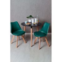 conjunto mesa tower redonda 80 cm negra y pack 2 sillas synk basic - verde azulado