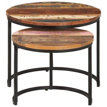 2 Uds Mesas Apilables | Mesita Auxiliar | Mesa De Café Mesa Maciza Reciclada
