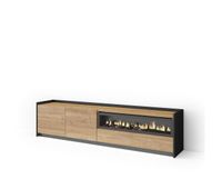 mueble tv television muebles de salon almacenaje 207x37x50cm para tv hasta 80 chimenea electrica led estilo moderno roble y negro