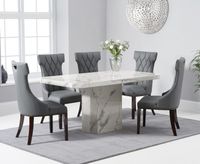 belle 160cm white marble dining table with freya dining chairs - grey 4 chairs
